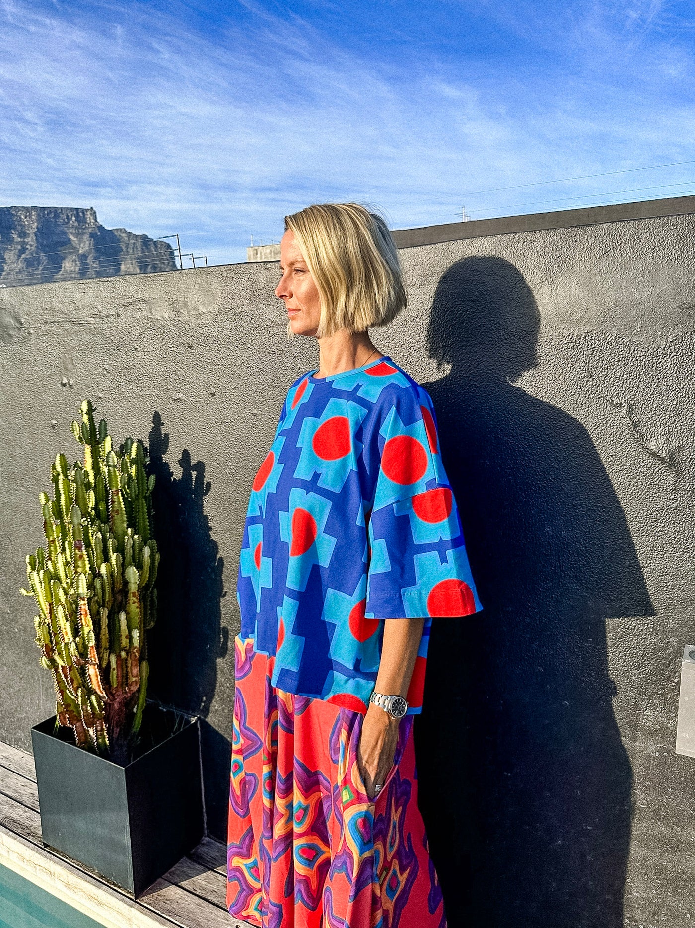 oversized pullover "statement in blue" mit gürtel